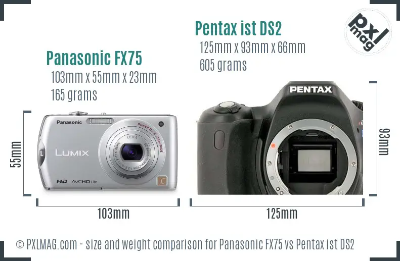 Panasonic FX75 vs Pentax ist DS2 size comparison