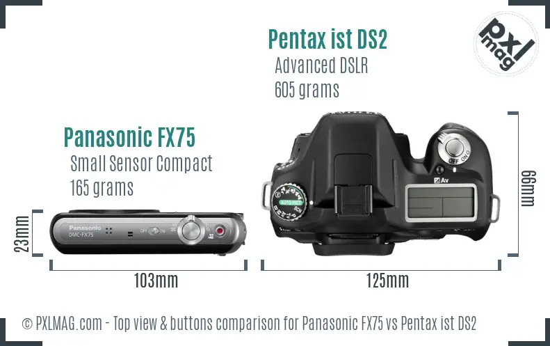 Panasonic FX75 vs Pentax ist DS2 top view buttons comparison
