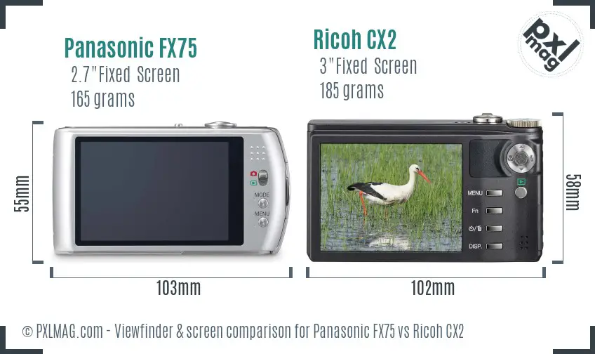 Panasonic FX75 vs Ricoh CX2 Screen and Viewfinder comparison