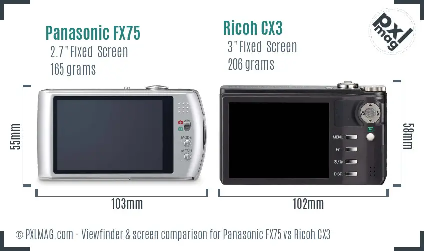 Panasonic FX75 vs Ricoh CX3 Screen and Viewfinder comparison