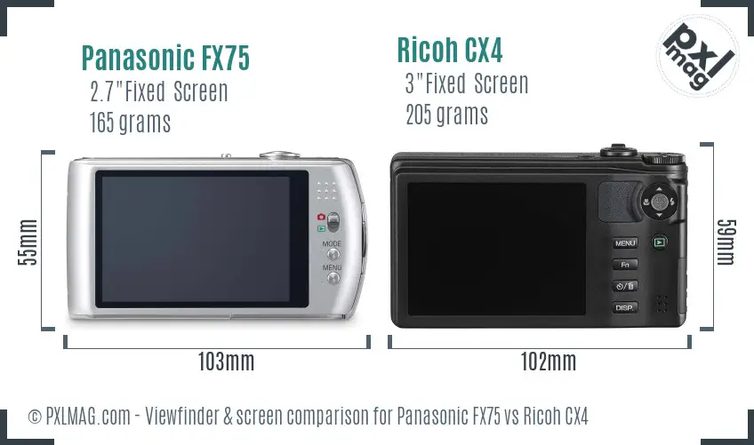 Panasonic FX75 vs Ricoh CX4 Screen and Viewfinder comparison Panasonic FX75 vs Ricoh CX4 Screen and Viewfinder comparison