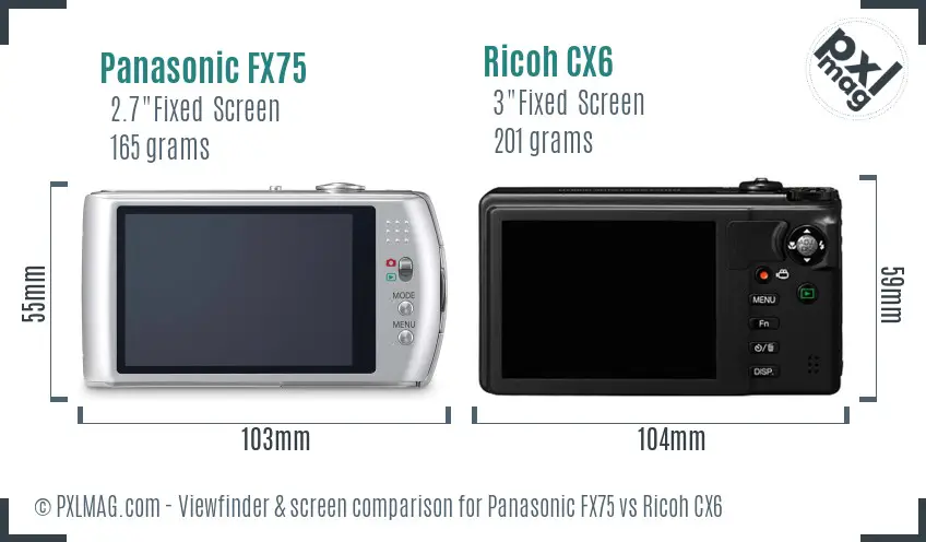 Panasonic FX75 vs Ricoh CX6 Screen and Viewfinder comparison Panasonic FX75 vs Ricoh CX6 Screen and Viewfinder comparison