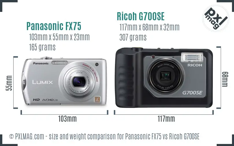 Panasonic FX75 vs Ricoh G700SE size comparison Panasonic FX75 vs Ricoh G700SE size comparison