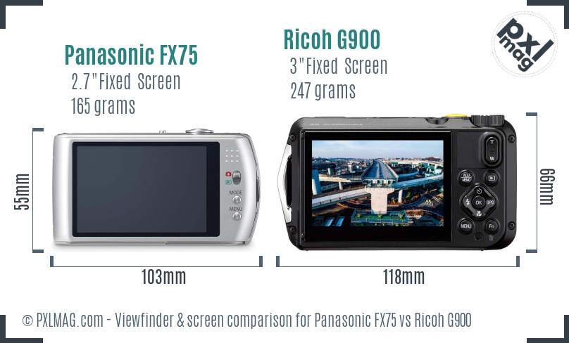 Panasonic FX75 vs Ricoh G900 Screen and Viewfinder comparison