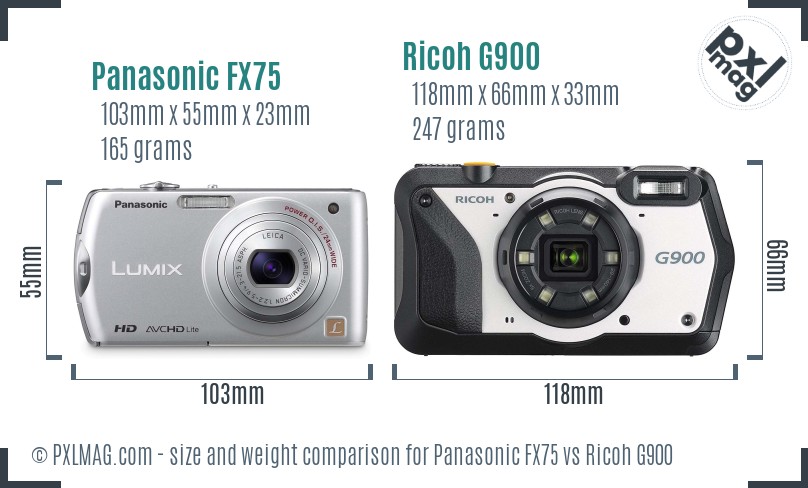Panasonic FX75 vs Ricoh G900 size comparison