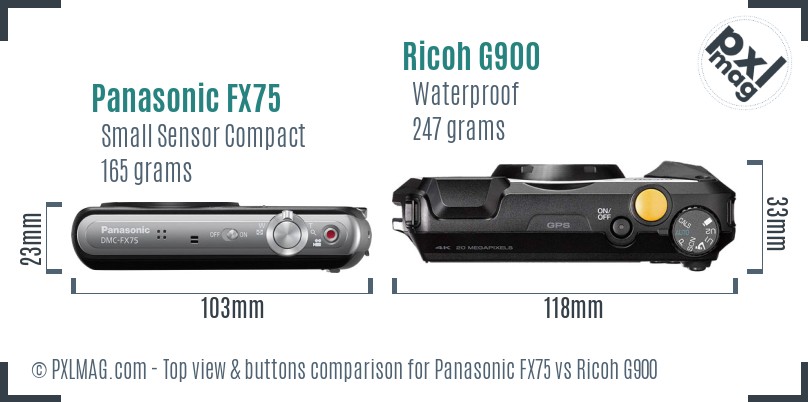 Panasonic FX75 vs Ricoh G900 top view buttons comparison
