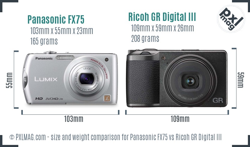 Panasonic FX75 vs Ricoh GR Digital III size comparison