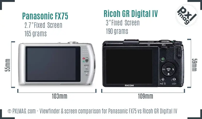 Panasonic FX75 vs Ricoh GR Digital IV Screen and Viewfinder comparison