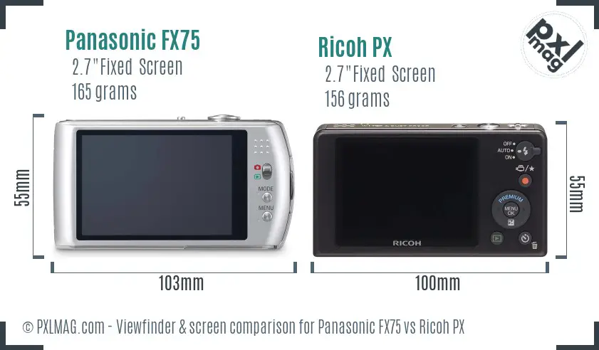 Panasonic FX75 vs Ricoh PX Screen and Viewfinder comparison