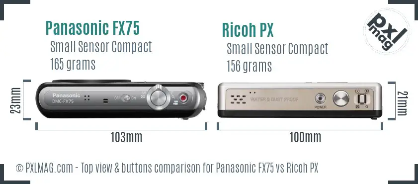 Panasonic FX75 vs Ricoh PX top view buttons comparison