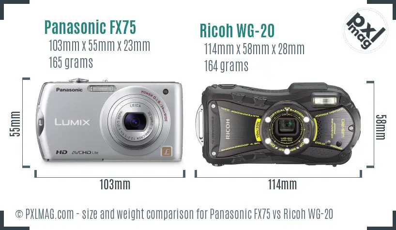 Panasonic FX75 vs Ricoh WG-20 size comparison