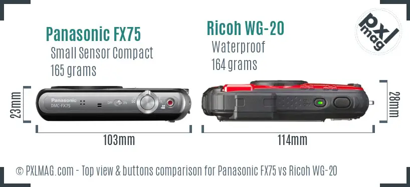 Panasonic FX75 vs Ricoh WG-20 top view buttons comparison