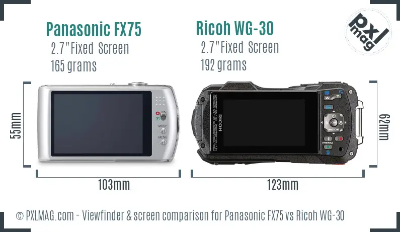 Panasonic FX75 vs Ricoh WG-30 Screen and Viewfinder comparison