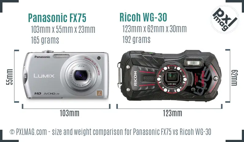 Panasonic FX75 vs Ricoh WG-30 size comparison