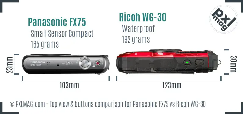 Panasonic FX75 vs Ricoh WG-30 top view buttons comparison