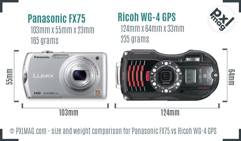 Panasonic FX75 vs Ricoh WG-4 GPS size comparison
