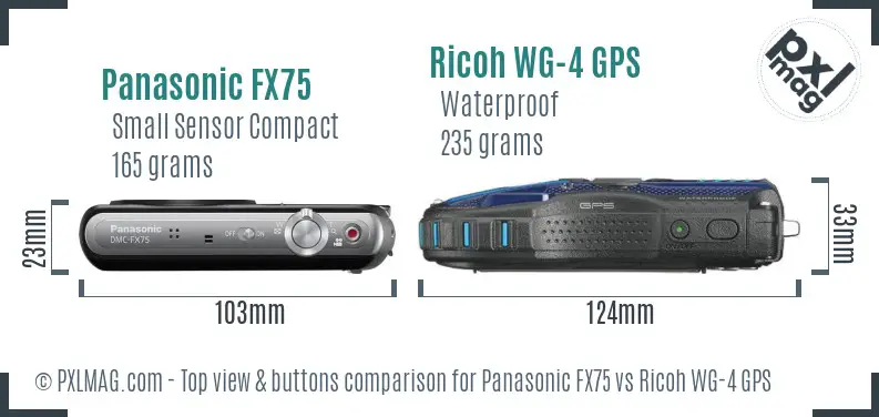 Panasonic FX75 vs Ricoh WG-4 GPS top view buttons comparison