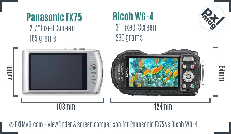 Panasonic FX75 vs Ricoh WG-4 Screen and Viewfinder comparison