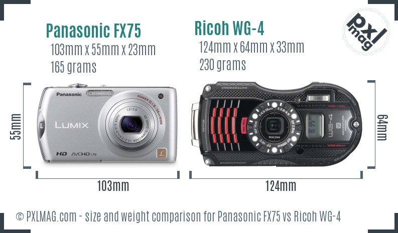 Panasonic FX75 vs Ricoh WG-4 size comparison