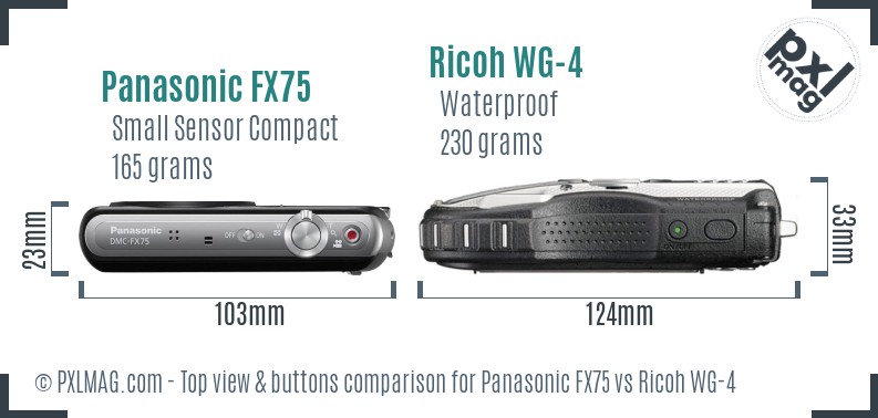 Panasonic FX75 vs Ricoh WG-4 top view buttons comparison