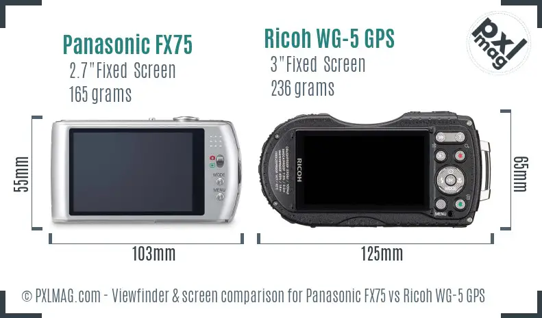 Panasonic FX75 vs Ricoh WG-5 GPS Screen and Viewfinder comparison