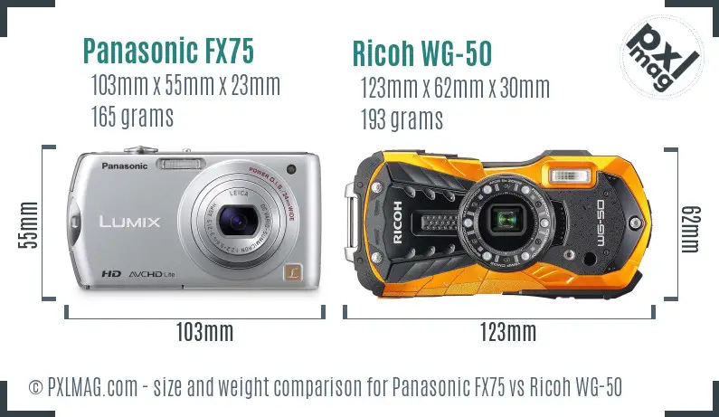 Panasonic FX75 vs Ricoh WG-50 size comparison Panasonic FX75 vs Ricoh WG-50 size comparison