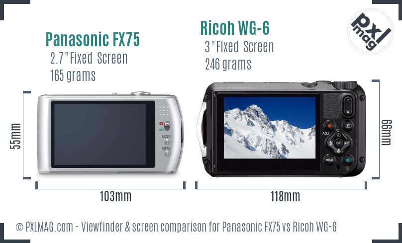 Panasonic FX75 vs Ricoh WG-6 Screen and Viewfinder comparison