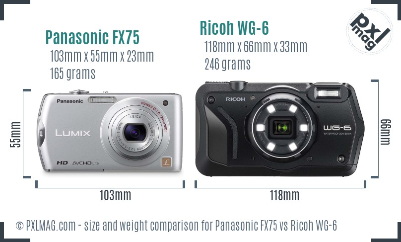 Panasonic FX75 vs Ricoh WG-6 size comparison