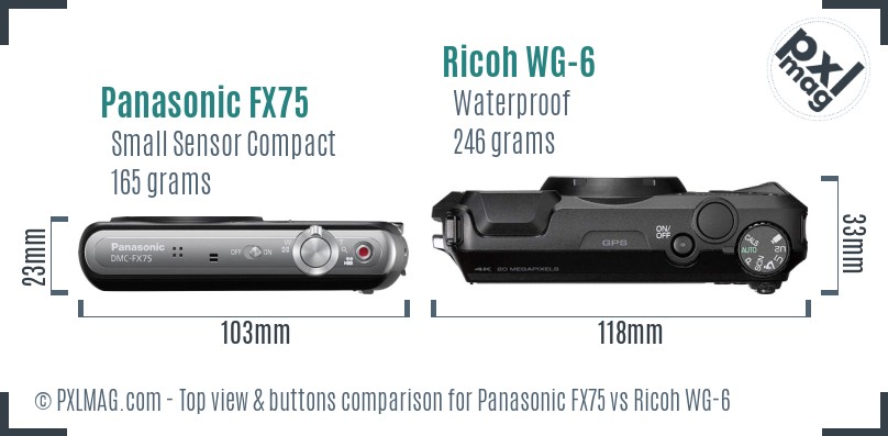 Panasonic FX75 vs Ricoh WG-6 top view buttons comparison