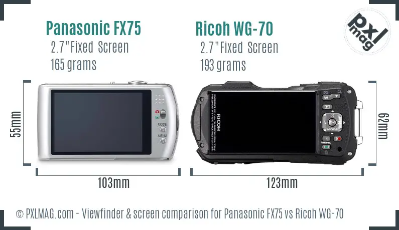 Panasonic FX75 vs Ricoh WG-70 Screen and Viewfinder comparison