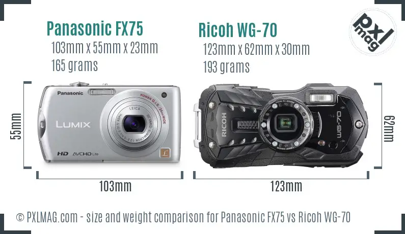 Panasonic FX75 vs Ricoh WG-70 size comparison