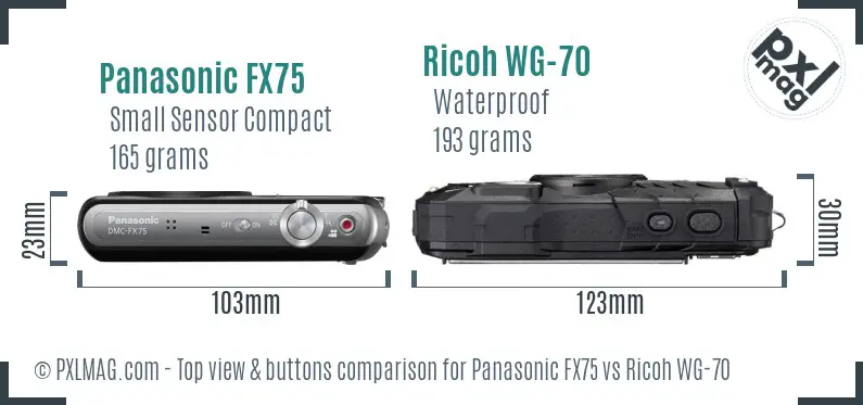 Panasonic FX75 vs Ricoh WG-70 top view buttons comparison