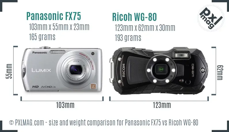 Panasonic FX75 vs Ricoh WG-80 size comparison