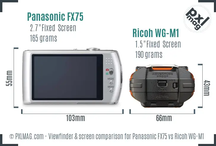 Panasonic FX75 vs Ricoh WG-M1 Screen and Viewfinder comparison