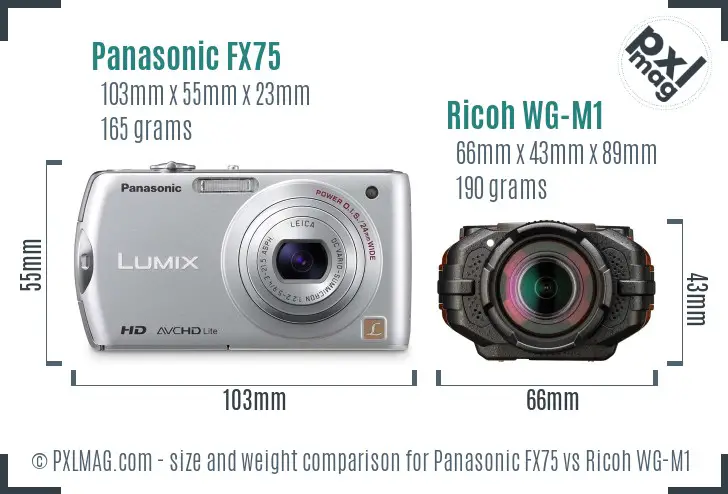 Panasonic FX75 vs Ricoh WG-M1 size comparison