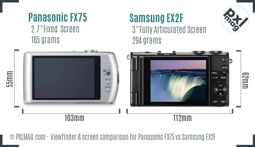 Panasonic FX75 vs Samsung EX2F Screen and Viewfinder comparison