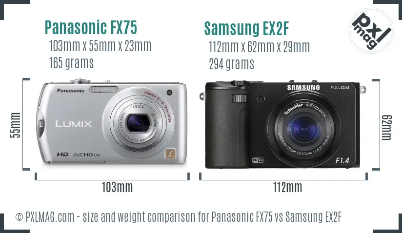 Panasonic FX75 vs Samsung EX2F size comparison