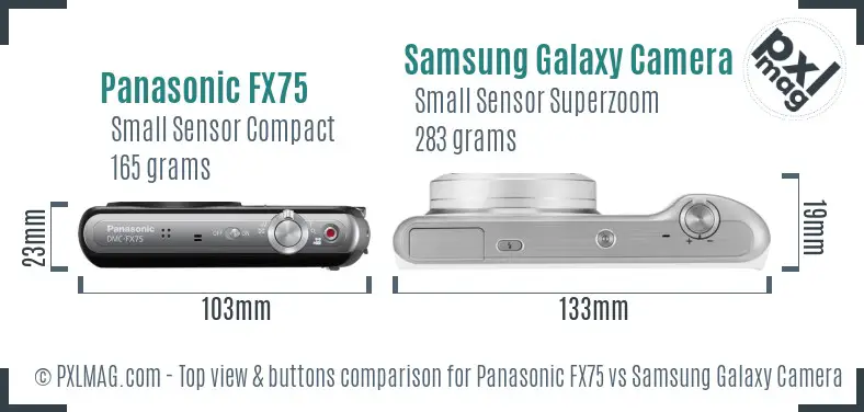 Panasonic FX75 vs Samsung Galaxy Camera 2 top view buttons comparison