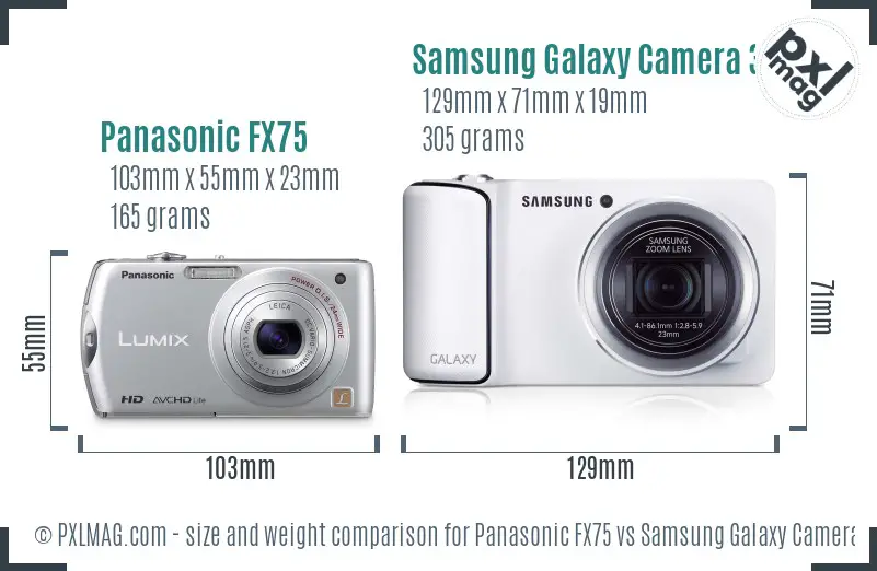 Panasonic FX75 vs Samsung Galaxy Camera 3G size comparison Panasonic FX75 vs Samsung Galaxy Camera 3G size comparison