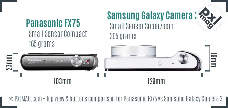 Panasonic FX75 vs Samsung Galaxy Camera 3G top view buttons comparison Panasonic FX75 vs Samsung Galaxy Camera 3G top view buttons comparison
