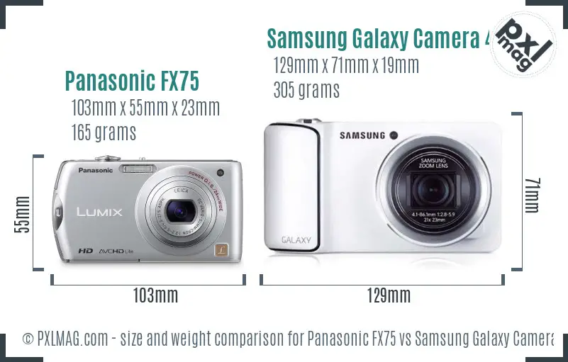 Panasonic FX75 vs Samsung Galaxy Camera 4G size comparison Panasonic FX75 vs Samsung Galaxy Camera 4G size comparison