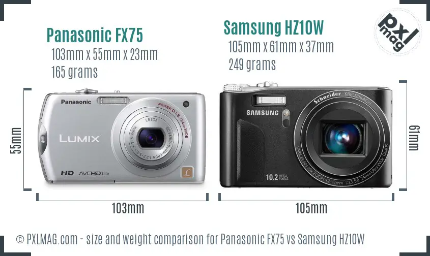 Panasonic FX75 vs Samsung HZ10W size comparison Panasonic FX75 vs Samsung HZ10W size comparison