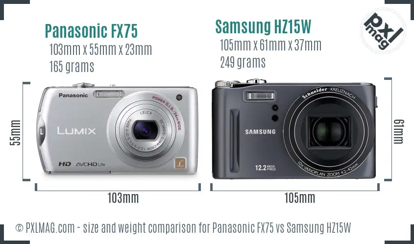 Panasonic FX75 vs Samsung HZ15W size comparison Panasonic FX75 vs Samsung HZ15W size comparison