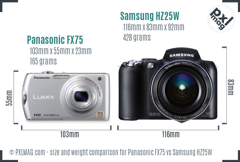 Panasonic FX75 vs Samsung HZ25W size comparison Panasonic FX75 vs Samsung HZ25W size comparison