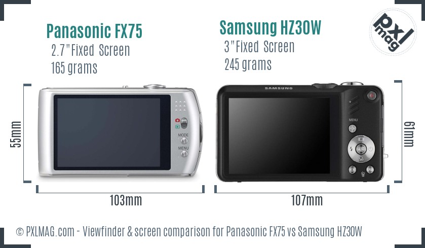 Panasonic FX75 vs Samsung HZ30W Screen and Viewfinder comparison