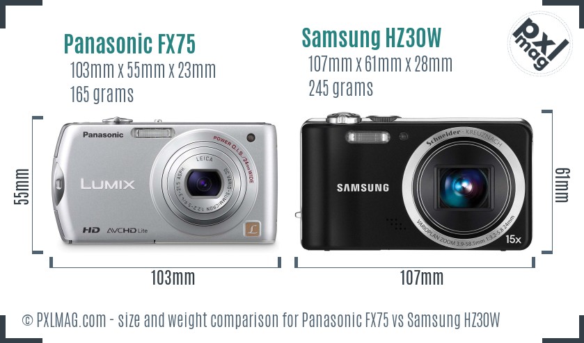 Panasonic FX75 vs Samsung HZ30W size comparison Panasonic FX75 vs Samsung HZ30W size comparison