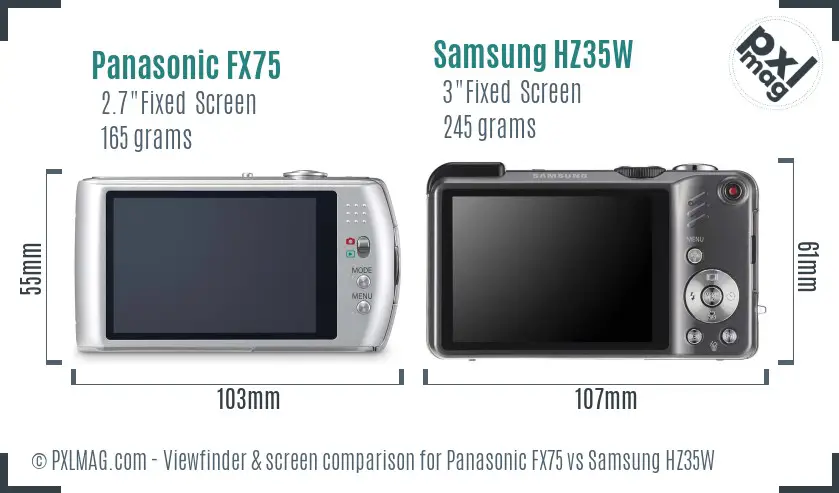 Panasonic FX75 vs Samsung HZ35W Screen and Viewfinder comparison Panasonic FX75 vs Samsung HZ35W Screen and Viewfinder comparison