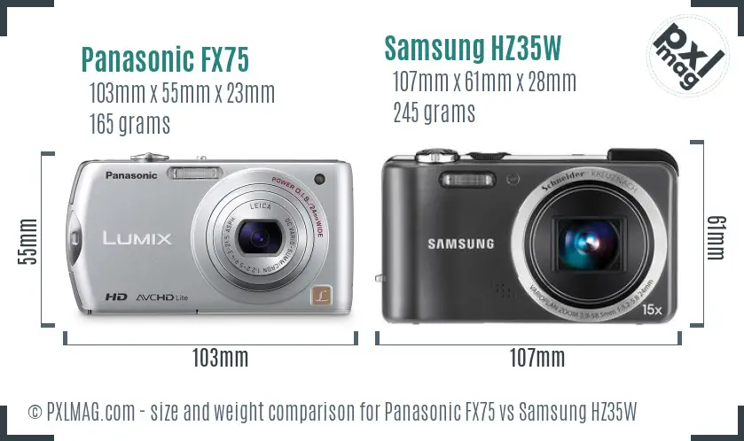 Panasonic FX75 vs Samsung HZ35W size comparison Panasonic FX75 vs Samsung HZ35W size comparison