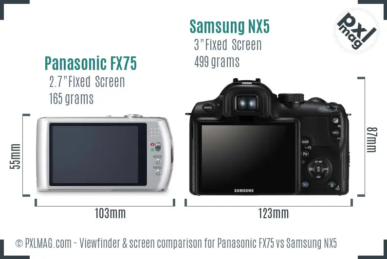 Panasonic FX75 vs Samsung NX5 Screen and Viewfinder comparison