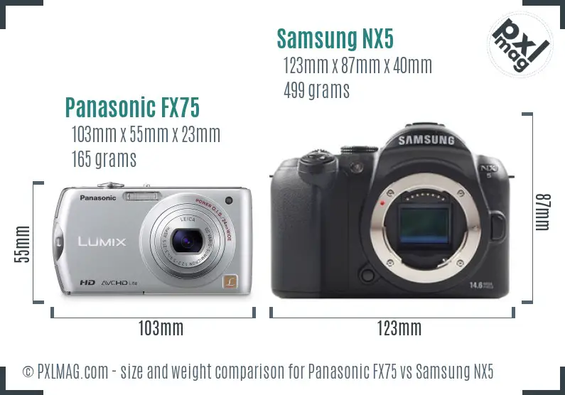 Panasonic FX75 vs Samsung NX5 size comparison